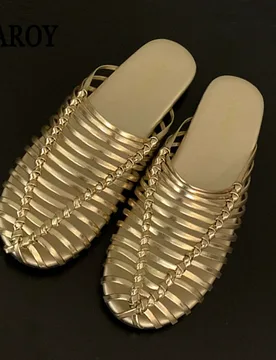 ZAROY Hollow Narrow Band Slip On Women Mules Slippers Luxury Gold Thin Striped Outdoor Beach Slides Home Shoes Flat Sandals мюли - Aliexpress - FashionsVida