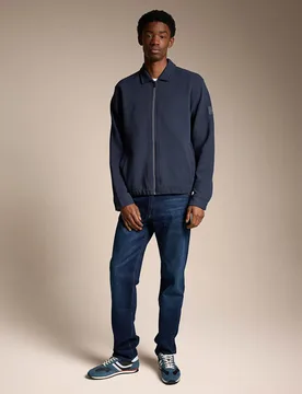 Cotton Rich Collared Zip Up Sweatshirt Navy male - BOSS - FashionsVida