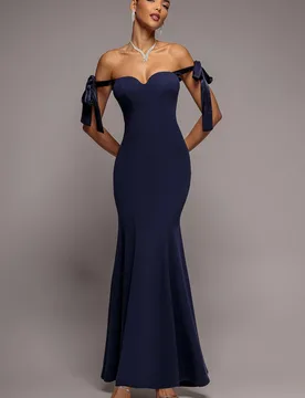 Women's Multiway Bow Velvet Satin Sweetheart Maxi Dress in Navy Size: 12 - Navy - Size: 12 - Goddiva - FashionsVida