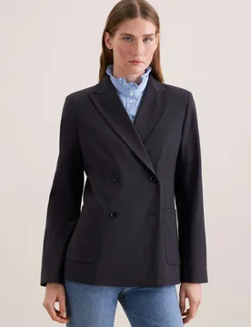 Zweireihiger Blazer mit aufgesetzten Taschen aus einer Wollmischung Blau 44 - Seidensticker.com - FashionsVida