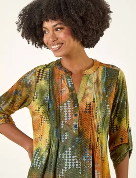 Women's Textured Burnout Print Top in Orange Size: 10 - Orange - Size: 10 - Roman - FashionsVida