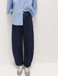High Waisted Crease Front Barrel Jeans Indigo Mix female