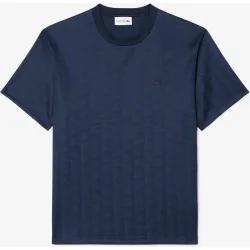 Camiseta de hombre de jacquard con monograma en azul de manga corta