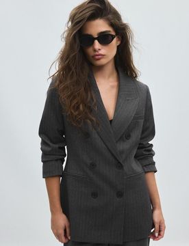 Taillierter, gestreifter Blazer mit Knöpfen Grau L