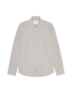 Konrad Stripe Cotton Linen Shirt camicia in lino a righe da uomo - teak brown - Les deux - FashionsVida