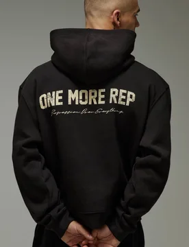 Men's One More Rep Cracked Oversized Boxy Hoodie Black Size Small Black S - boohooMAN - FashionsVida