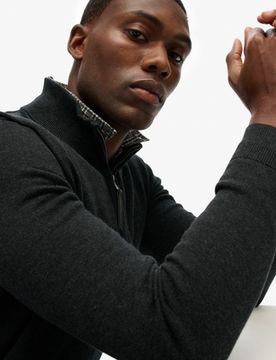 Superdry Herren Essentials Baumwoll-pullover mit Reißverschluss Dark Grey - Größe: M