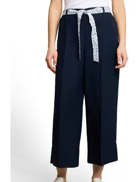 Pantalón ancho de mujer con cintura elástica, cinturón y bolsillos - Tom Tailor - FashionsVida