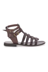 Sandali marroni bassi con fasce e doppia fibbia 6039 37
