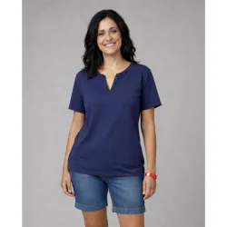 Camiseta de mujer de mujer basica cuello redondo abertura fontal