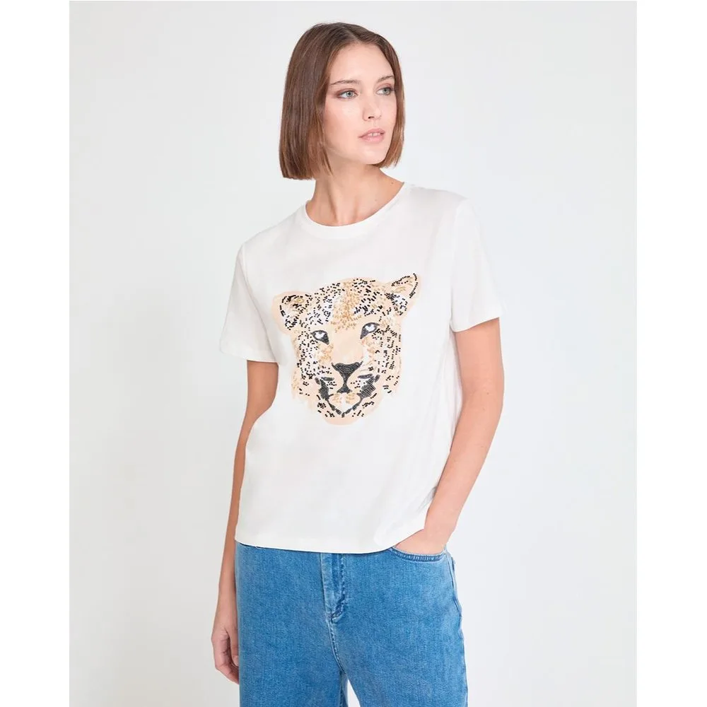 Camiseta de mujer print frontal con abalorios - Lola Casademunt - FashionsVida