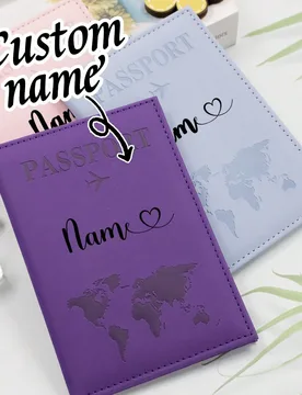 Pieza/2 piezas Funda de pasaporte personalizada para viajes con nombre,Funda de pasaporte de cuero personalizada,Funda de pasaporte personalizada para - Shein - FashionsVida