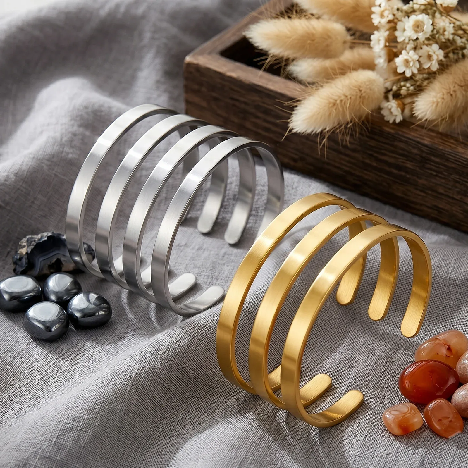 Pcs Stainless Steel Open Cuff Bangle Set, Silver & Gold Tone Smooth Plain Bracelets, Minimalist Stackable Wrist Jewelry Kit - Aliexpress - FashionsVida