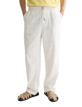 Pantaloni Oliver Linen Relaxed Straight Fit Bright white / Blue check L