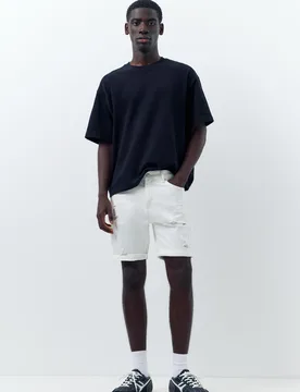 Ripped Denim Bermuda Shorts (Size: ) - Pull&bear - FashionsVida