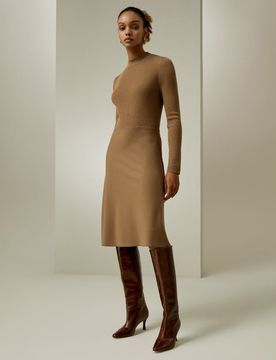 Robe Laine XXS Ajustée Mi-Longue Col Tricoté Chaude Élégante