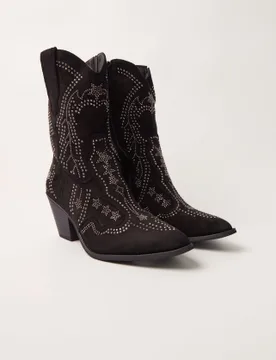 Studded Mid Length Diamante Cowboy Boots - UK 4 (EU 37) / BLACK - female - Blue Vanilla - FashionsVida