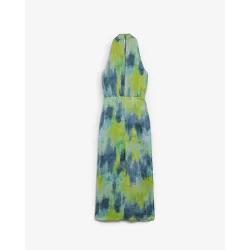 Vestido midi tie-dye con escote halter cruzado