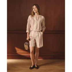 Bermuda de lino estampada de mujer