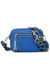 Tassel Zip Crossbody Bag with Canvas Strap - Royal - Size: One Size