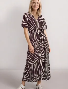 Midi-Kleid mit V-Neck und Print female Rot