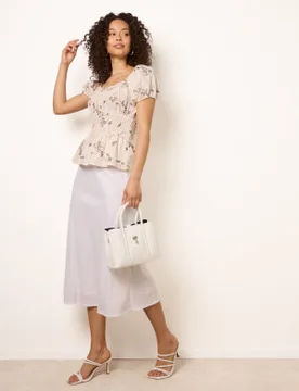 Embroidery Peplum Blouse - S / STONE - female - Blue Vanilla - FashionsVida