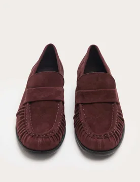 Suede Ruched Block Heel Loafers Burgundy female - M&S - FashionsVida