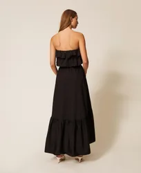 Robe longue épaules dénudées en popeline