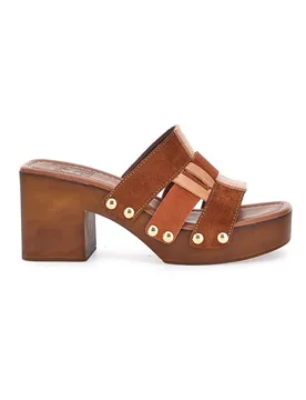 Ciabatte Zoccoli Marroni e Cognac Con Tacco 5387 37 - PITTARELLO LOVE - FashionsVida
