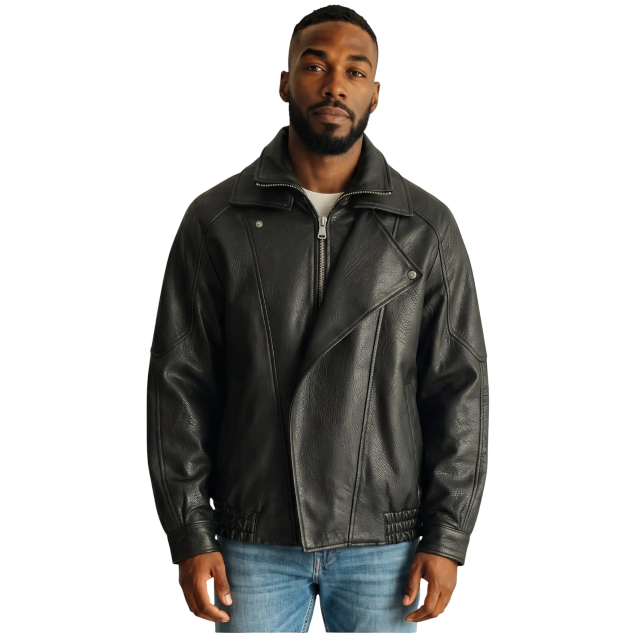 Mens Black Lamb Biker Bomber Blouson Jacket - Dunedin - Size Medium - Infinity Leather - FashionsVida
