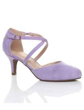 Mid Heel Crossed Straps Court Shoes - Lilac - Size: 5 - Ajvani - FashionsVida