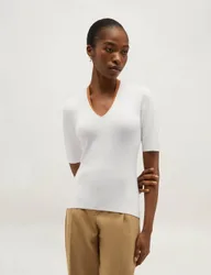 V-Neck Knitted Top White female