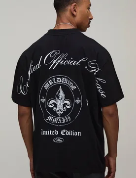 Herren Schwarzes Übergroßes T-Shirt Mit Emblem-Druck Über Den Nähten Black Größe XS - boohooMAN - FashionsVida