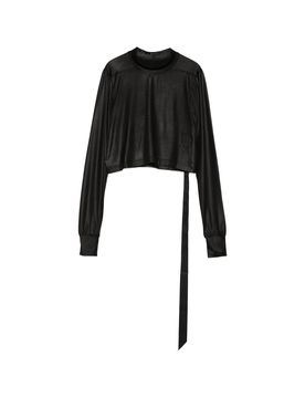 Cropped Long-Sleeve T-Shirt with Ribbed Crewneck