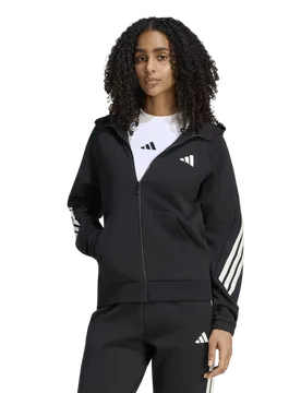 Stadium Three Stripes Full Zip Hoodie Damen Kapuzenpullover - Schwarz - Größe XS (30-32) - Baumwoll-Jersey Black XS (30-32) - Adidas - FashionsVida