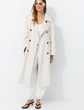 Langer, fließender Trenchcoat Steingrau XL