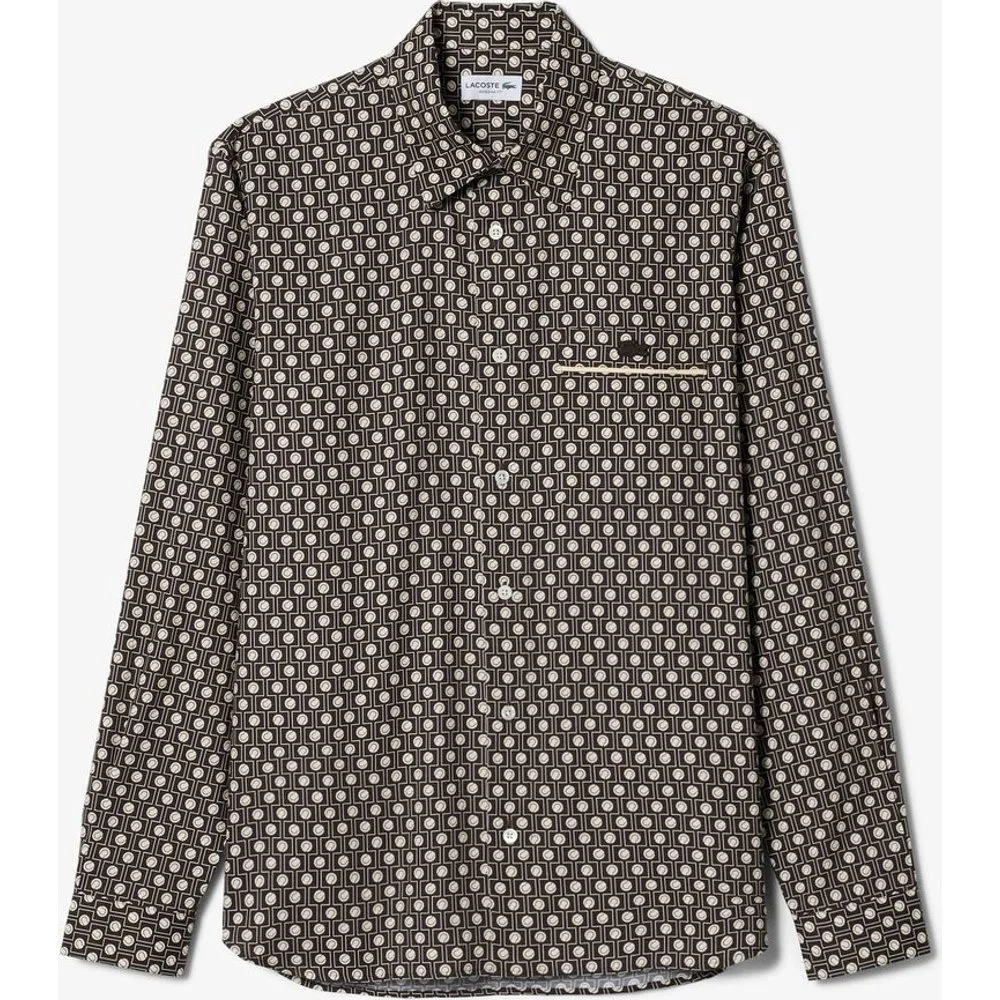 Camisa de hombre de corte regular de algodón estampado de manga larga - Lacoste - FashionsVida
