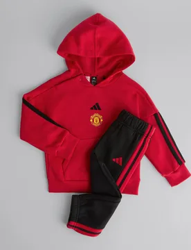 Manchester United x Infant Essentials Hooded Jogger Set Red 6-9M - Adidas - FashionsVida