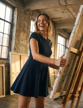 Vestito mini a costine - blu scuro