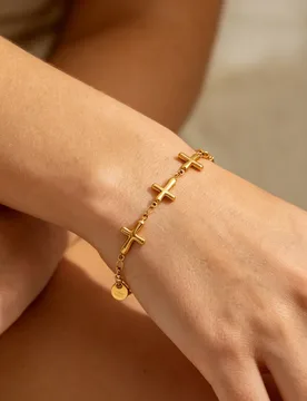 LUXUKISSKIDS Stainless Steel Cross Pattern Chain Bracelet for Women Men 18K Gold Plated Bracelets Religious Christian Jewelry - Aliexpress - FashionsVida