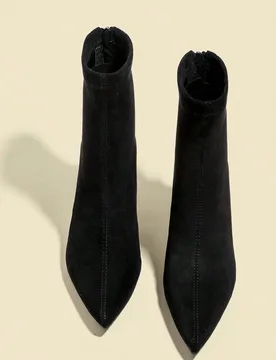 Botas de tobillo de ante negro para mujer Otoño/Invierno 2025, tacón alto de 7cm, ajuste elástico y ceñido, cómodas y de moda, zapatos de tacón - Shein - FashionsVida