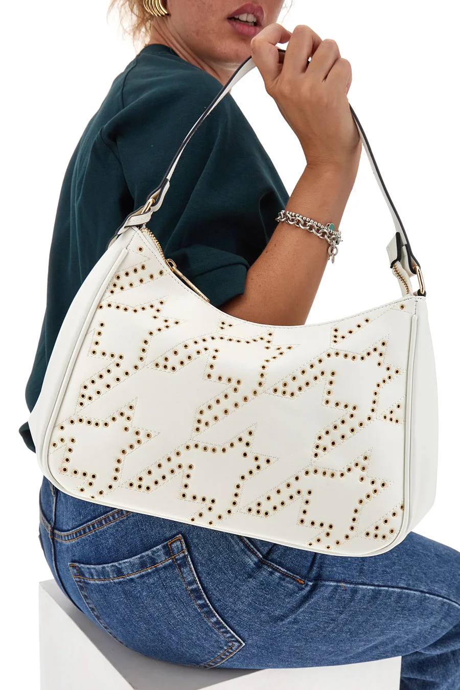 Borsa a Spalla Bianca Con Tracolla Norvil 109-3 - Lancetti - FashionsVida