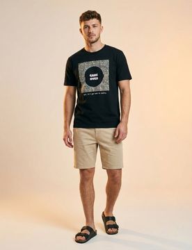T-shirt in cotone con scritta Game Over - nero