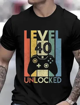 Level 40 Unlocked Funny Video Gamer Pattern Men's Women's T-Shirts 40th Anniversary Gift Funny Party Pattern Couple's T-Shirts - Aliexpress - FashionsVida