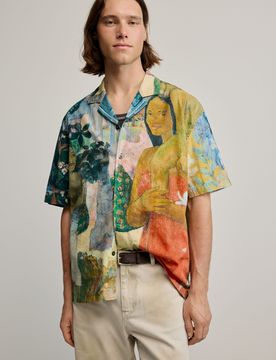 Camisa estampada gaugin, Hombre, Algodon, Rojo, S