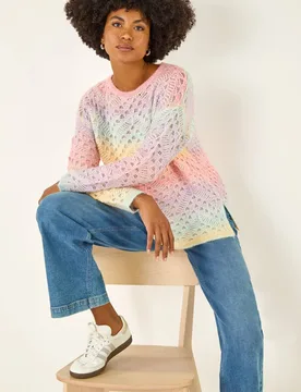 Women's Ombre Rainbow Knit Jumper Size: 14 - Multicolor - Size: 14 - Roman - FashionsVida