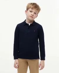 Polo blu in jersey di cotone a maniche lunghe