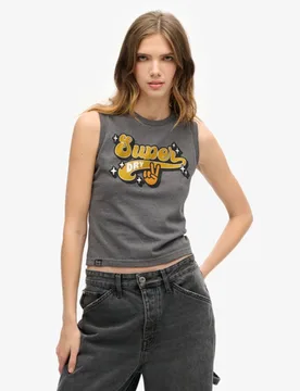Superdry Damen Schmal Geschnittenes Retro-Tanktop Mit Verzierung, Grau, Größe: 40 - 39.99 - FashionsVida
