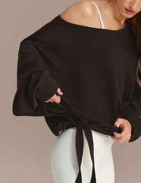 Sudadera de un solo hombro tipo pullover SoftCalm Modal Own Your Flow, suave, sedosa, transpirable, de largo hasta la cintura, con cordón ajustable e - Shein - FashionsVida
