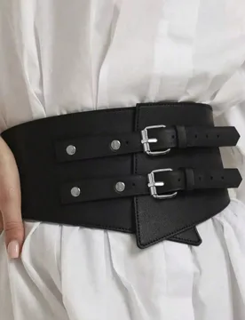 Pieza Cinturón ajustable de mujer versátil y personalizado con hebilla doble negra y plateada, adecuado para uso diario, fiesta, viajes y otras ocas - Shein - FashionsVida
